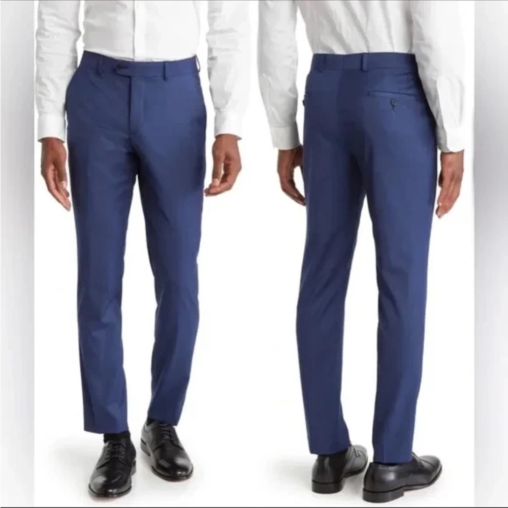 Penguin Osmanp Solid Blue Slim Fit Wool Blend Dress Pants Mens Size 36X34